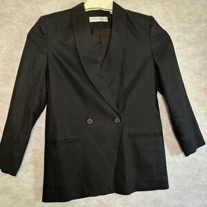Valerie Stevens Pure Linen Black Blazer Jacket Shawl Lapel Double Breasted W 8